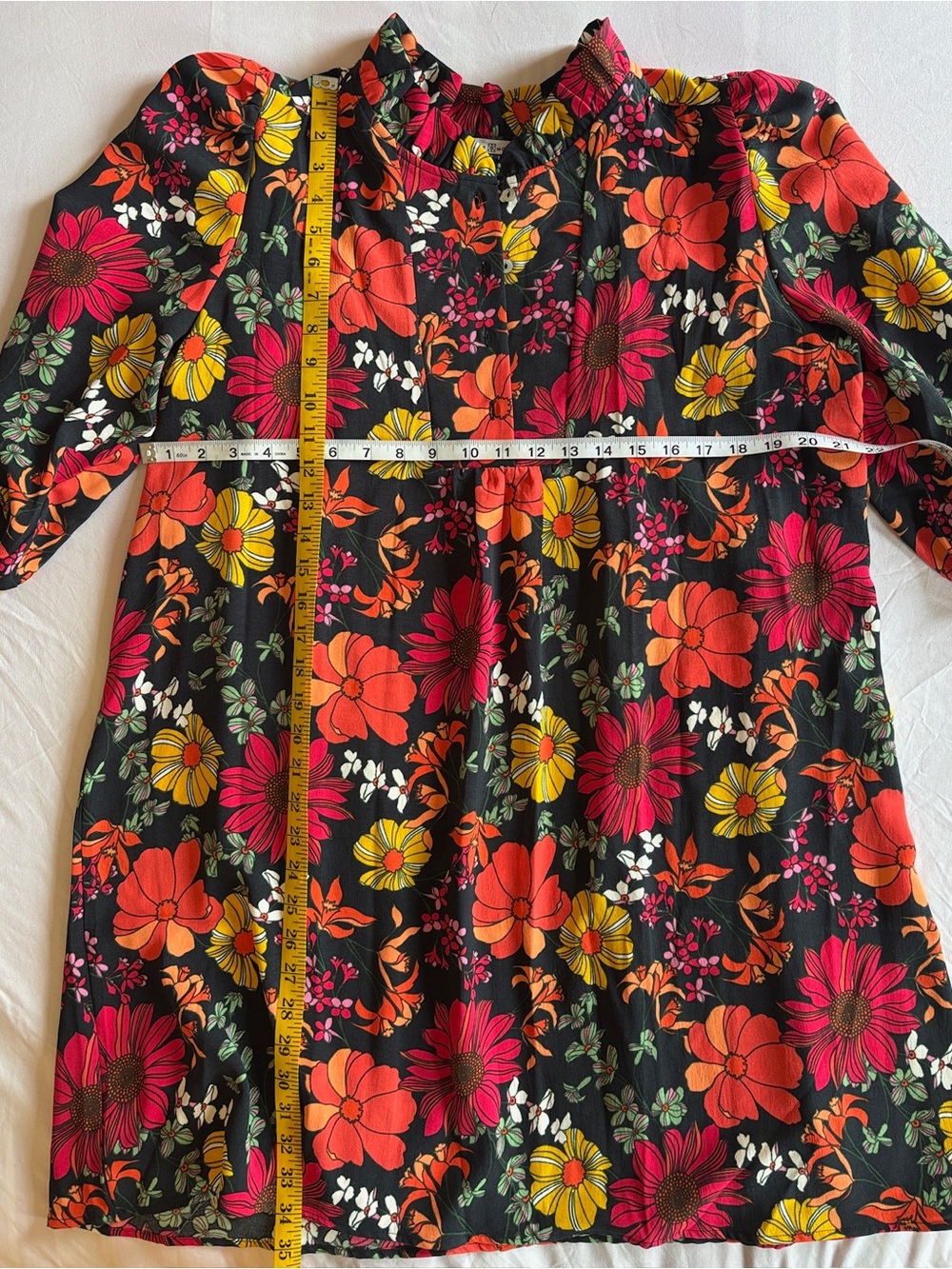 Girls Black Floral Casual Dress with Pink, Orange & Yellow Blooms